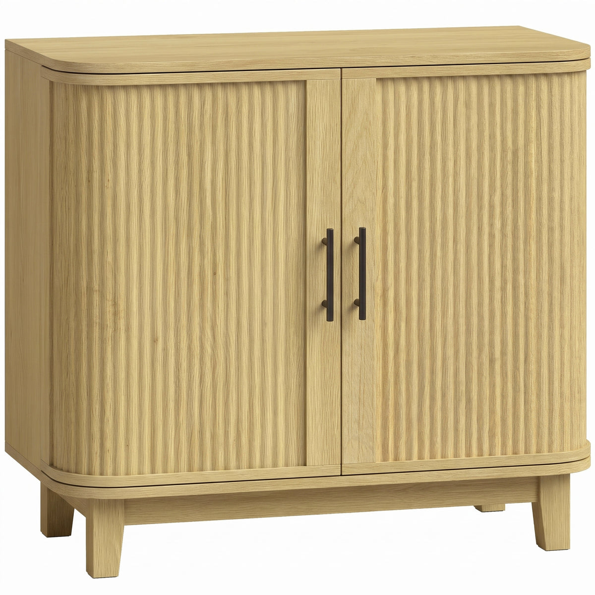 HOMCOM 80cm Sideboard Buffet Cabinet, Storage Cabinet with 2 Curved Doors, Adjustable Shelf and Legs for Dining Room, Oak