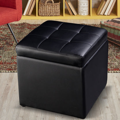 40cm PU Leather Cube Storage Ottoman with Lid-Black