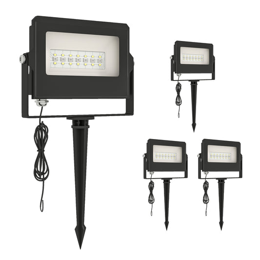 Outsunny 32W LED Floodlights, Linkable 4-Pack Landscape Lighting with Remote Control, RGB Colour Changing, UK Plug, Black