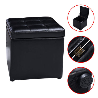 40cm PU Leather Cube Storage Ottoman with Lid-Black