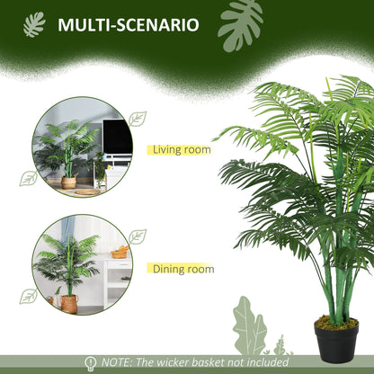 Outsunny 125cm/4FT Artificial Palm Plant Decorative Tree with Nursery Pot, Fake Plastic Indoor Home Office D√É¬©cor, Green