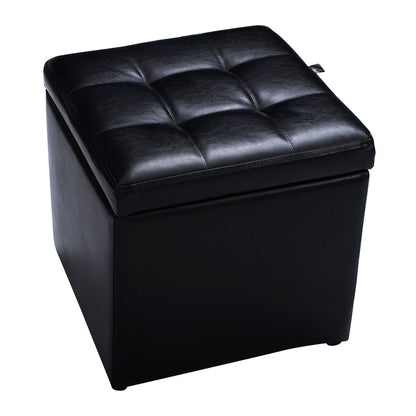 40cm PU Leather Cube Storage Ottoman with Lid-Black