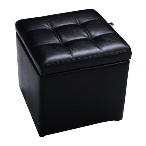 40cm PU Leather Cube Storage Ottoman with Lid-Black
