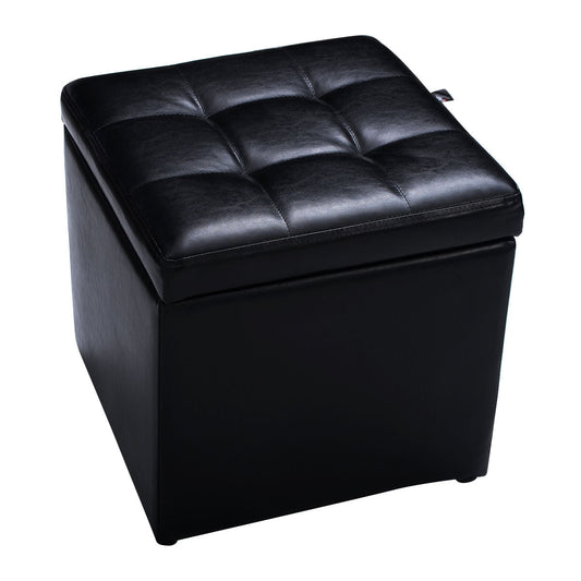 40cm PU Leather Cube Storage Ottoman with Lid-Black