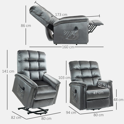 HOMCOM Velvet-Feel Electric Lift Recliner Chair - Dark Grey