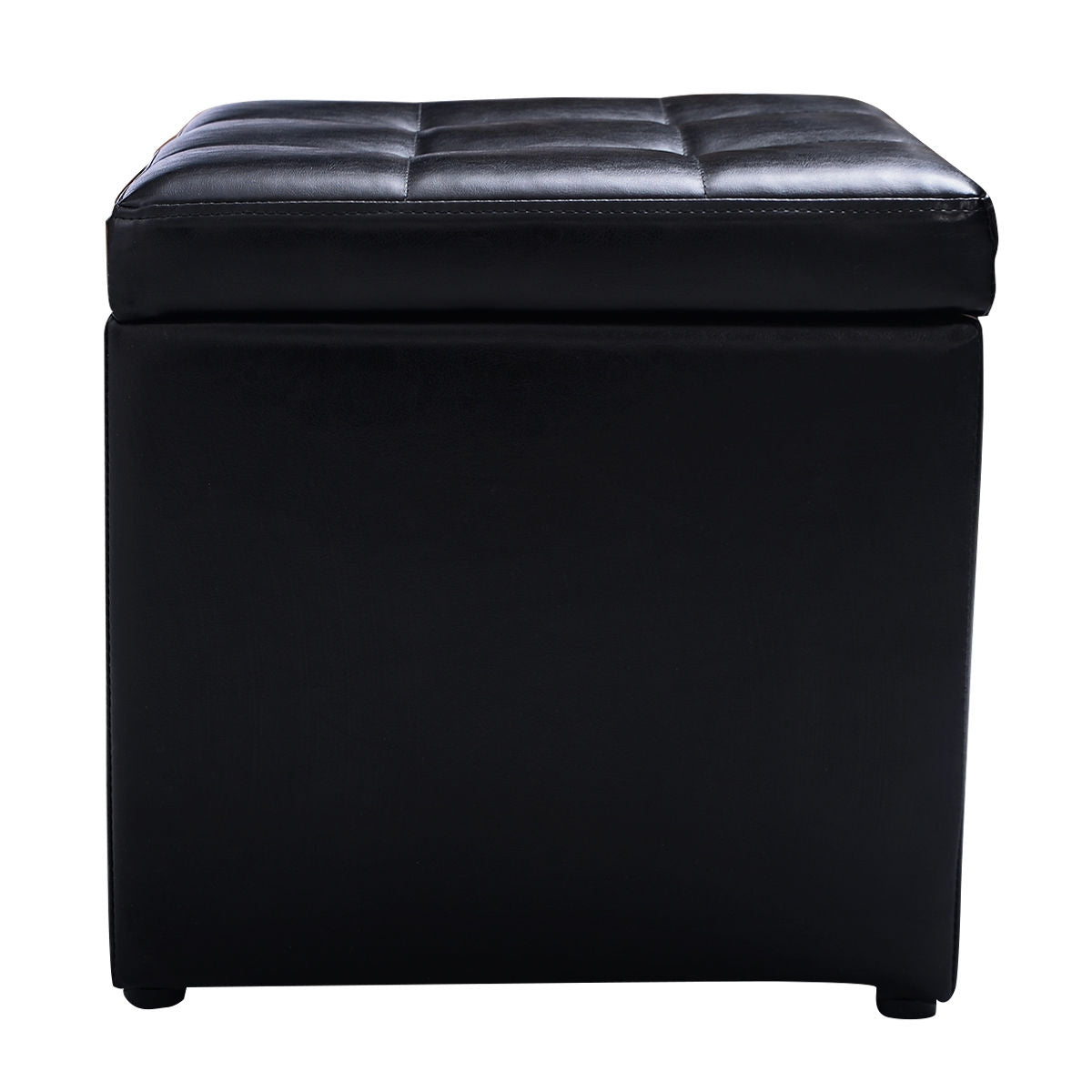 40cm PU Leather Cube Storage Ottoman with Lid-Black