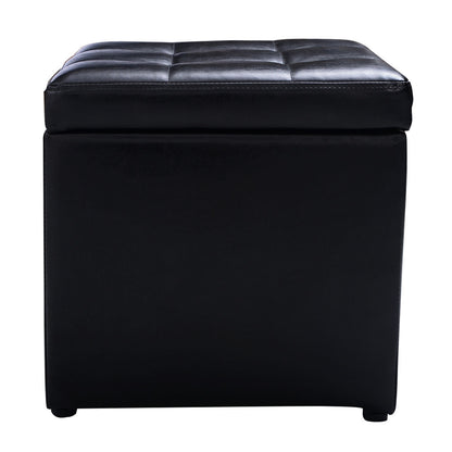 40cm PU Leather Cube Storage Ottoman with Lid-Black