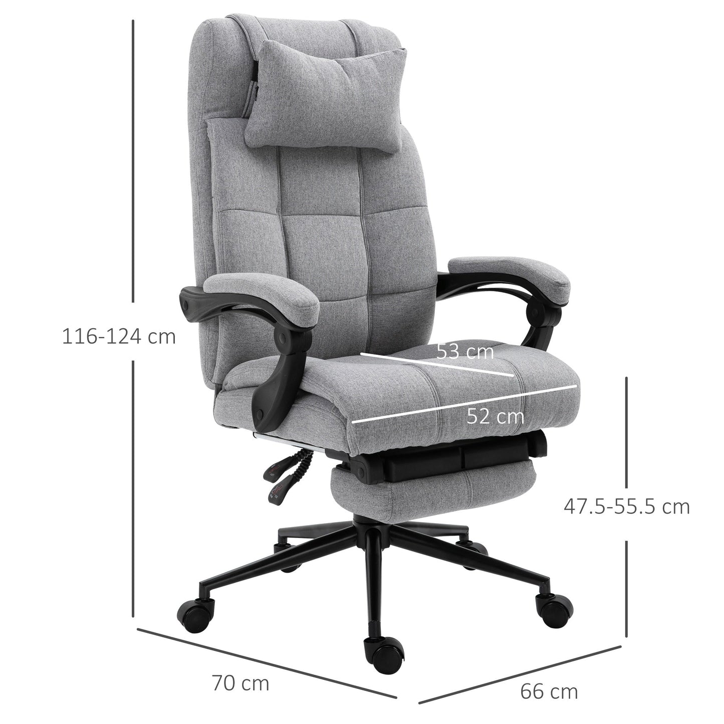 Vinsetto Ergonomic Office Desk Chair Adjustable Height Rolling Swivel w/Armrest Light Grey