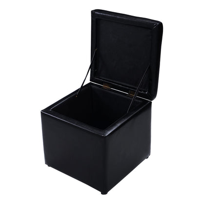 40cm PU Leather Cube Storage Ottoman with Lid-Black