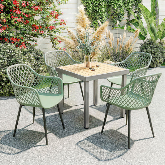 Outsunny Garden Chairs Set of 4, Garden Dining Chairs with Cut Out Diamond Back and Armrests for Patio, Balcony, Terrace, Green