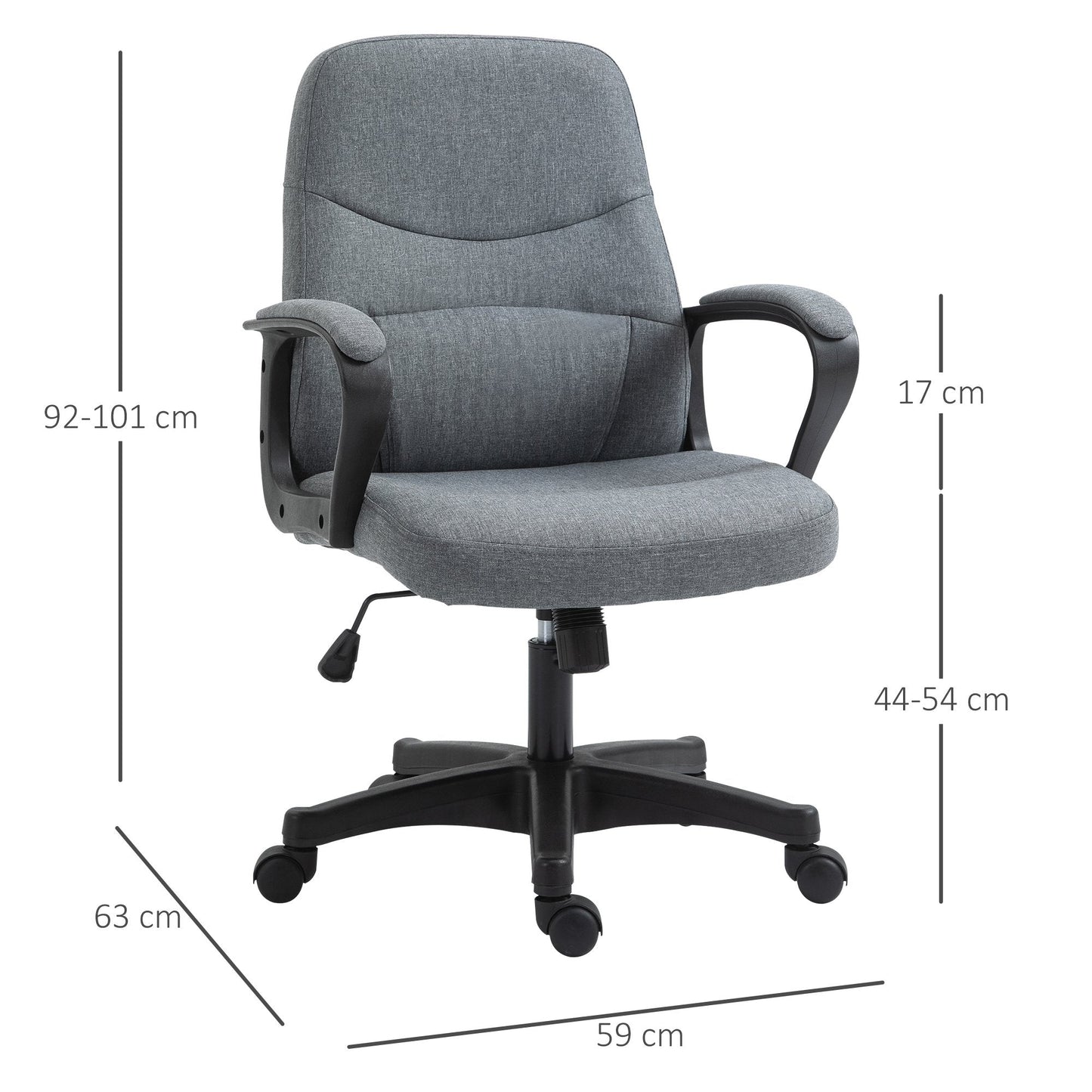 Vinsetto Office Chair with Massager Lumbar Middle Back Ergonomic Support Office 360° Swivel Chairs Adjustable Height Backrest Grey