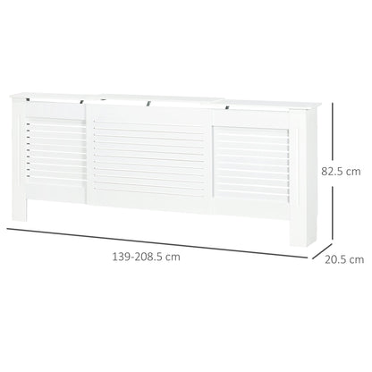 HOMCOM Set of 2 MDF Extendable Radiator Cover with Cabinet Shelving, Home Office Slatted Design, White 139-208.5L x 20.5W x 82.5H cm