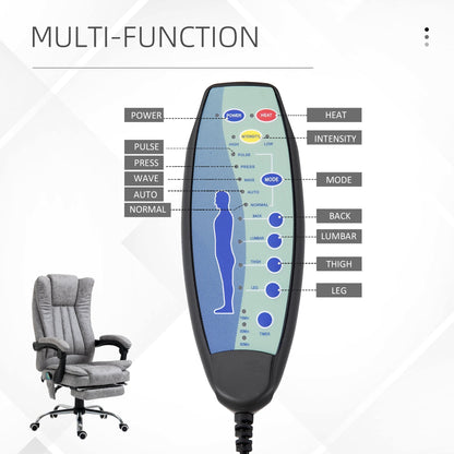 Vinsetto 6 Point Vibrating Massage Office Chair with Heat, Breathable Faux Leather Office Chair with High Back, Height Adjustable Grey