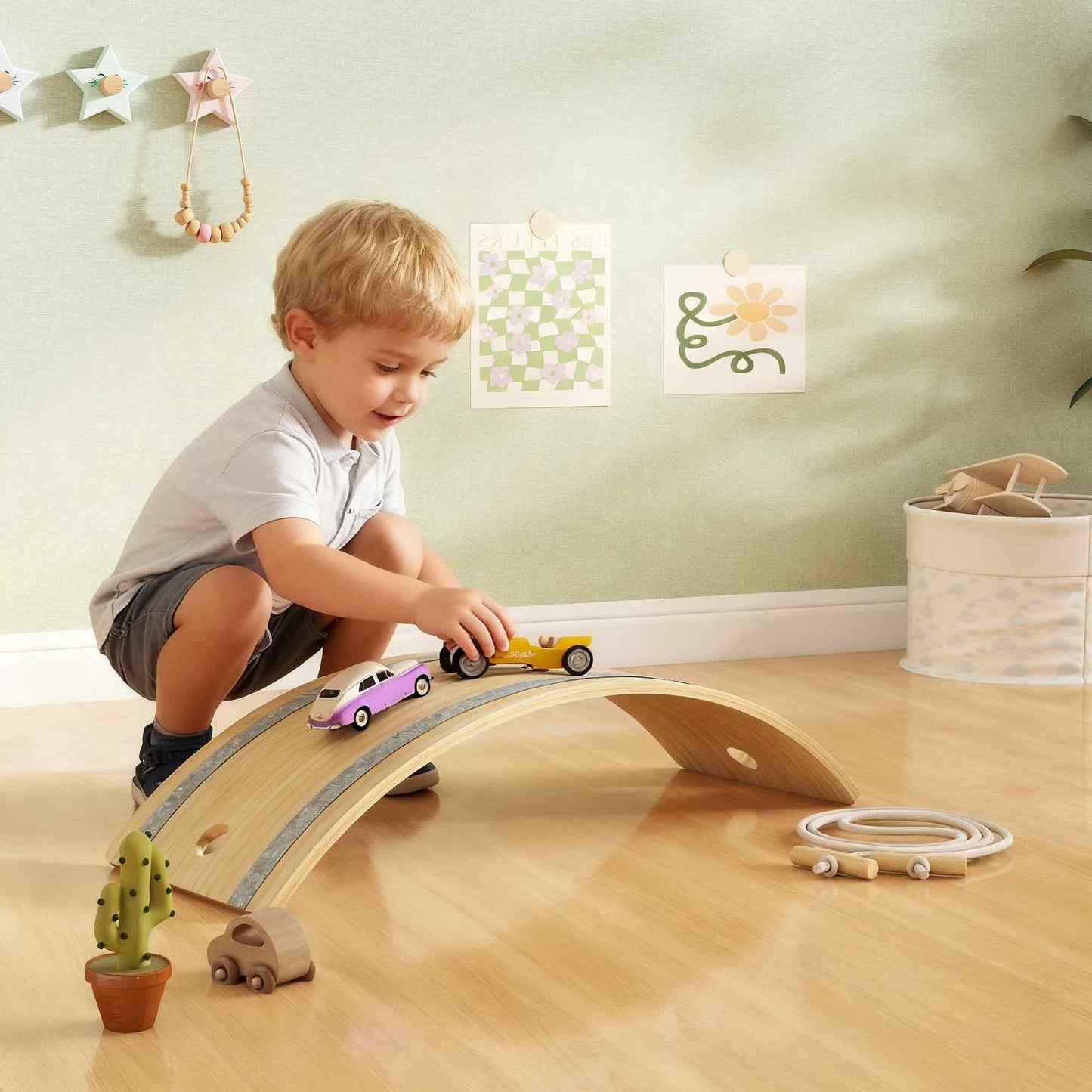 AIYAPLAY Kids Wooden Balance Board with Rope, Wooden Wobble Board with Felt for Sensory Play, for Toddler 3-6 Years Old