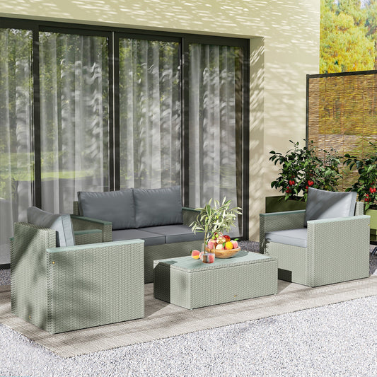 Outsunny Four-Piece Rattan Sofa Set, with Wood-Top Table