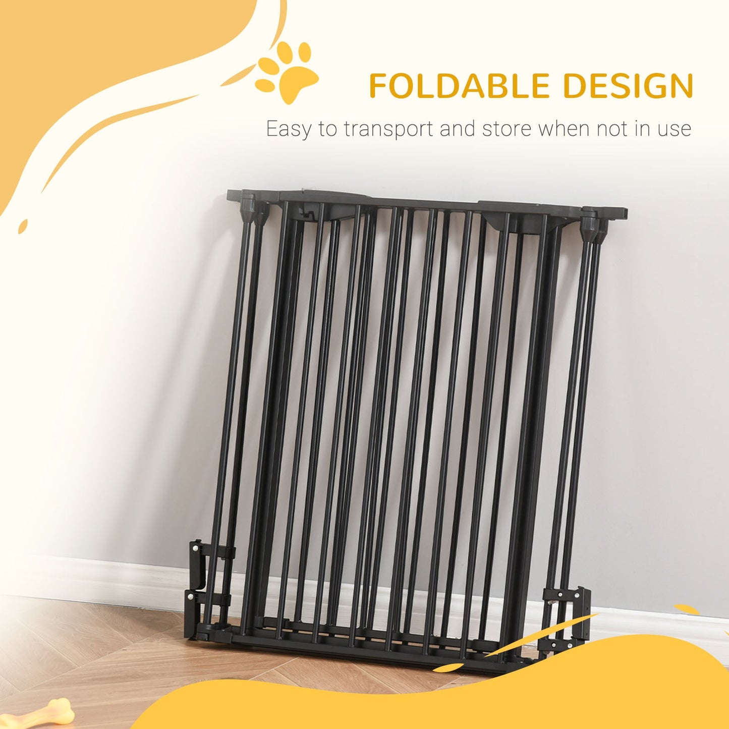PawHut Pet Safety Gate, 3 Panels Playpen Fireplace, Foldable Metal Fence, Stair Barrier, Room Divider, Fire Guard w/ Automatic Closing Door, Black