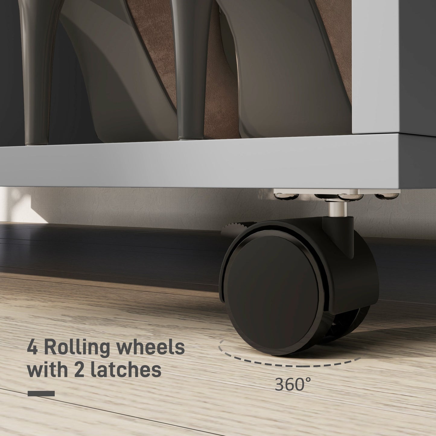 HOMCOM Open Wardrobe on Wheels, Bedroom Wardrobe with Clothes Hanging Rail, 3 Storage Shelves, Mobile Garment Rack for Cloakroom, Hallway, Grey