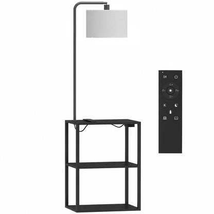 HOMCOM Dimmable Floor Lamp with Shelves, Charging Station, 3-Tier Storage Table, Adjustable Fabric Lampshade, Black