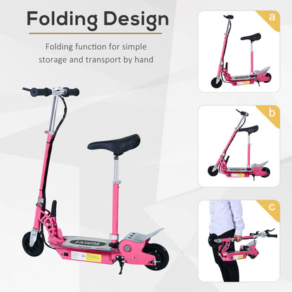 HOMCOM Foldable Powered Scooter with Adjustable Seat, Brake, Pink
