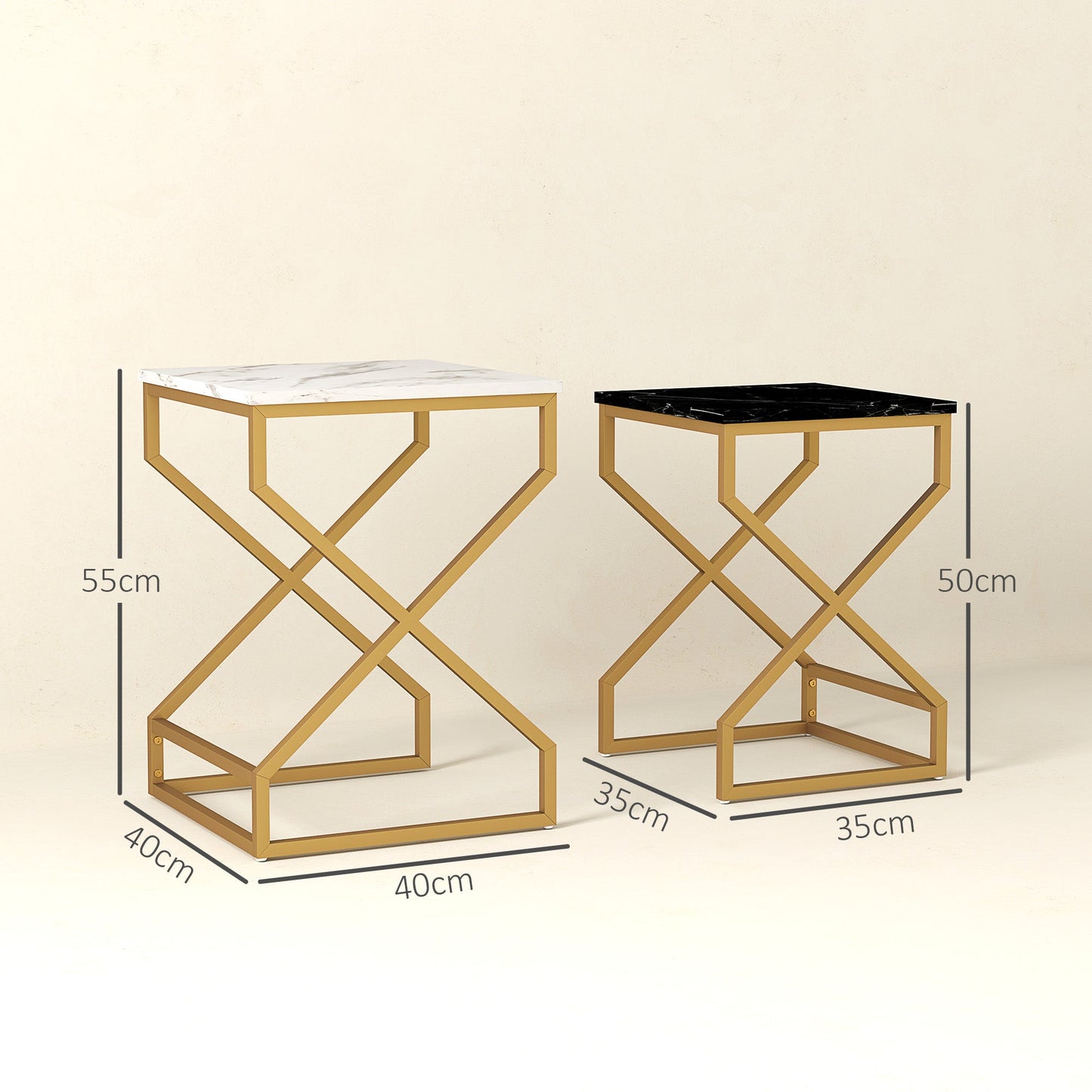 HOMCOM Set of Two Marble-Effect Nesting Tables