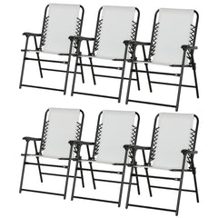Outsunny Set of 6 Patio Folding Chair Set, Garden Portable Outdoor Chairs with Armrest and Breathable Mesh Fabric Seat and Backrest, for Camping, Beach, Deck, Lawn, Cream White