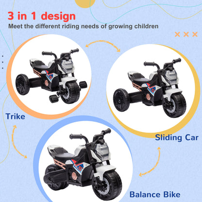 AIYAPLAY Motorcycle Design, 3 in 1 Toddler Trike, Sliding Car, Balance Bike with toy safety light, Music, Horn, White