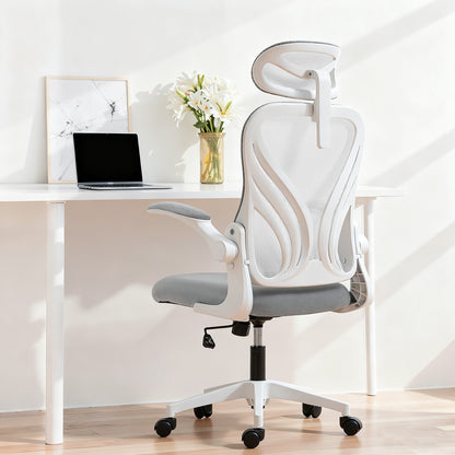 HOMCOM Ergonomic Office Chair with Foldable Backrest, 2D Headrest - Light Grey