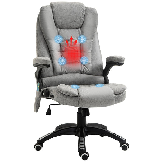 Vinsetto Massage Recliner Chair Heated Office Chair with Six Massage Points Microfiber Cloth 360¡ Swivel Wheels Grey