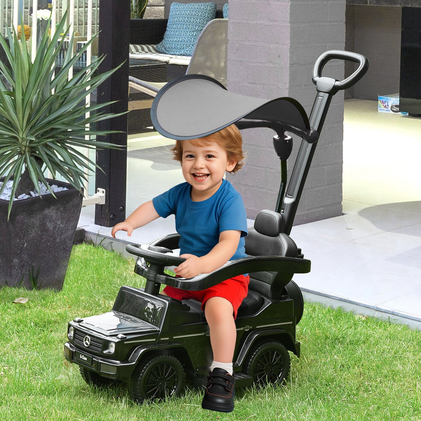 HOMCOM 3 in 1 Kids Children Ride on Push Car Toddler Sliding Car G350 Licensed Walker Foot to Floor Slider Push-Along with Horn Steering Wheel NO POWER Manual, Black
