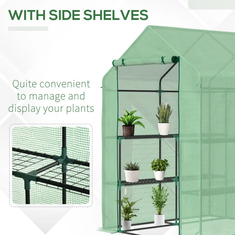 Outsunny Lean to Greenhouses with Shelves Polytunnel Steeple Green house Grow House Removable Cover 143x138x190cm, Green