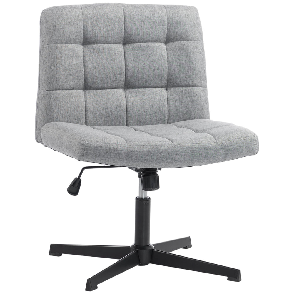 HOMCOM Armless Office Chair, Cross Legged Linen Computer Desk Vanity Chair with Wide Seat, Rocking Function, Grey