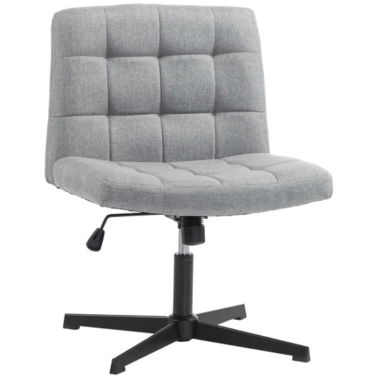 HOMCOM Armless Office Chair, Cross Legged Linen Computer Desk Vanity Chair with Wide Seat, Rocking Function, Grey