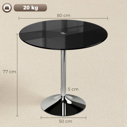HOMCOM Round Bar Table, Modern Dining Table with Tempered Glass Top and Steel Frame for 4, 80 x 80 x 77cm, Black
