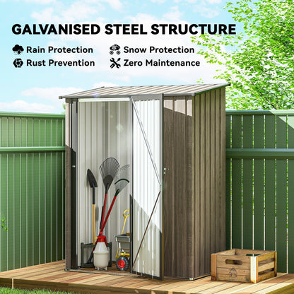 Outsunny 5x3 Garden Shed with Sloped Roof, Lockable Door for Tools and Equipment Storage, Light Grey