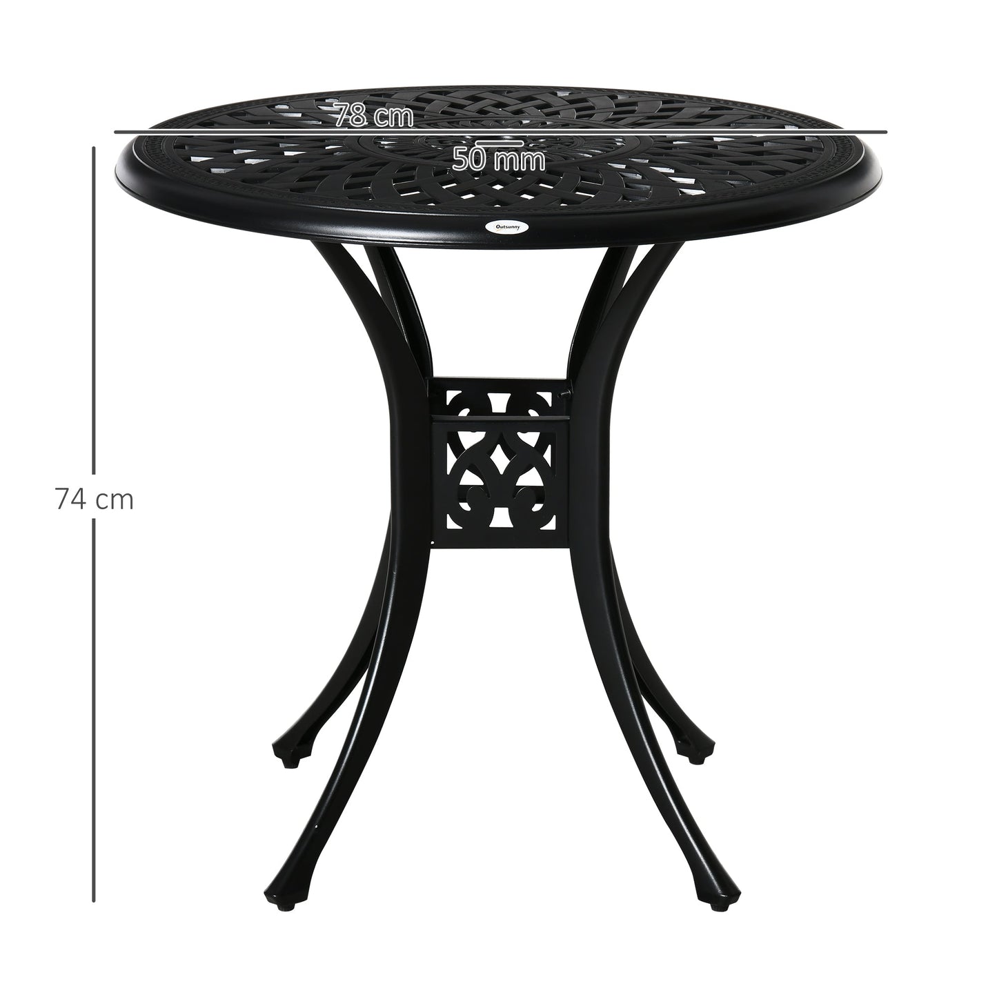 Outsunny 78 cm Round Garden Dining Table with Parasol Hole Antique Cast Aluminium Outdoor Table Only, Black