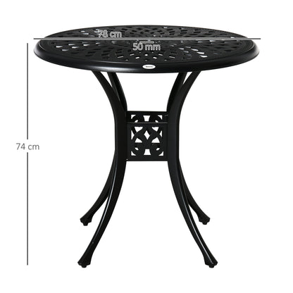 Outsunny 78 cm Round Garden Dining Table with Parasol Hole Antique Cast Aluminium Outdoor Table Only, Black