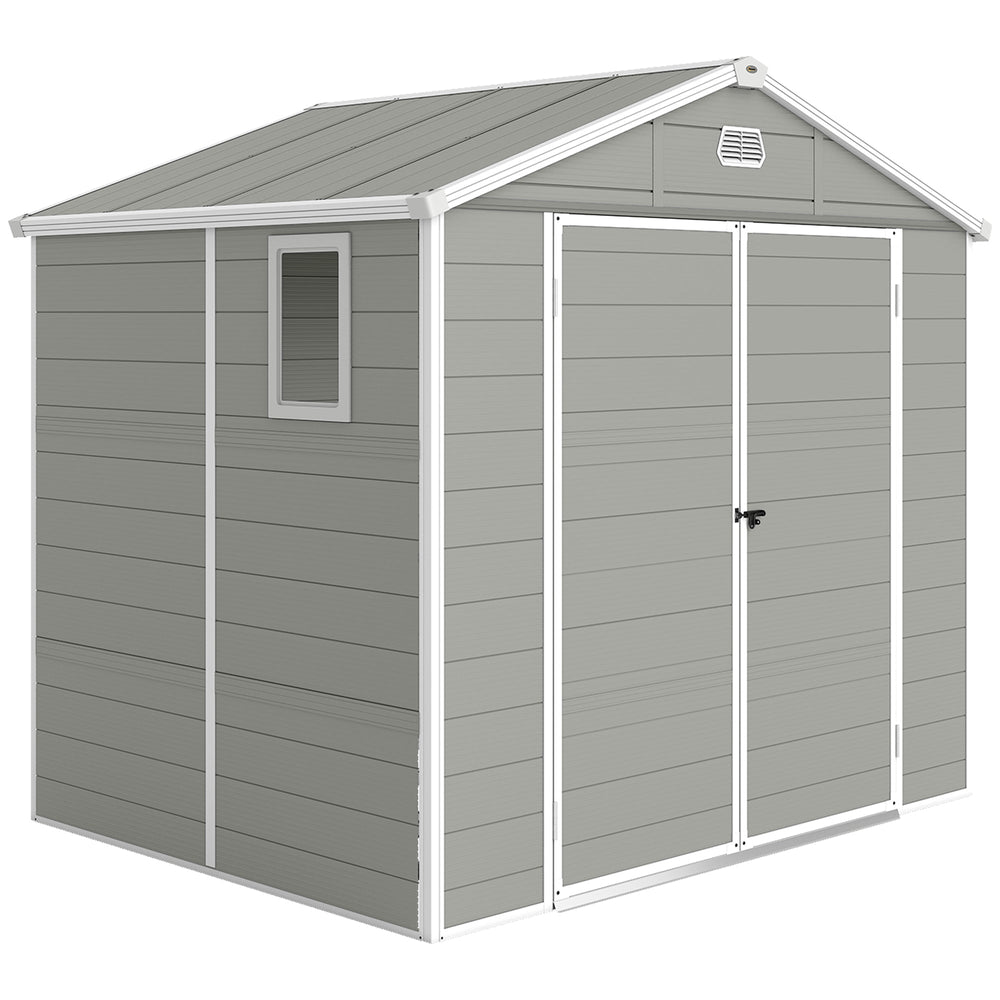 Outsunny 7.9ft x 6.2ft Aluminium Frame and Plastic Wall Shed, with Foundation - Light Grey