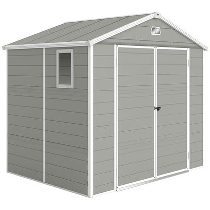 Outsunny 7.9ft x 6.2ft Aluminium Frame and Plastic Wall Shed, with Foundation - Light Grey