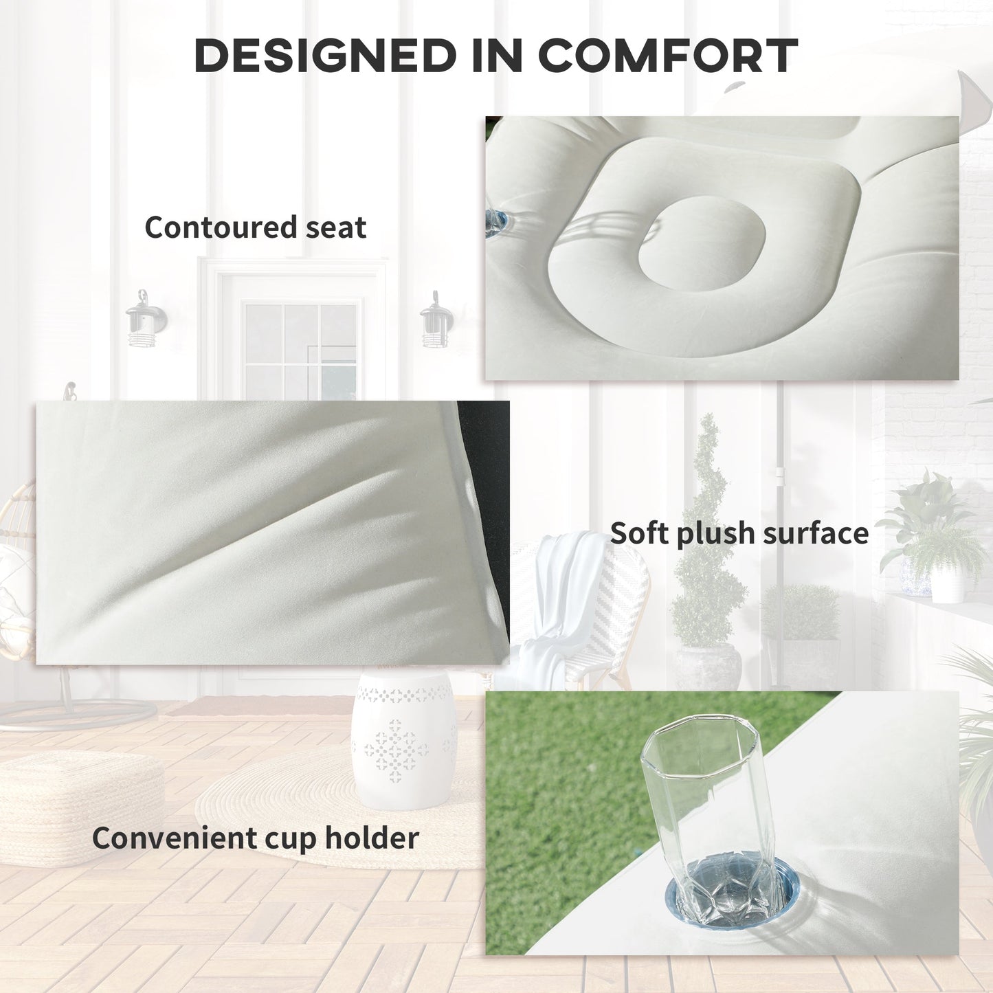 Outsunny Inflatable Tub Chair and Footstool, Grey