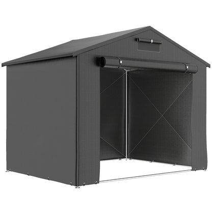 Outsunny 8 x 6 ft Outdoor Garden Storage Shed, Waterproof Bike Tent with Roll-Up Zipper Door