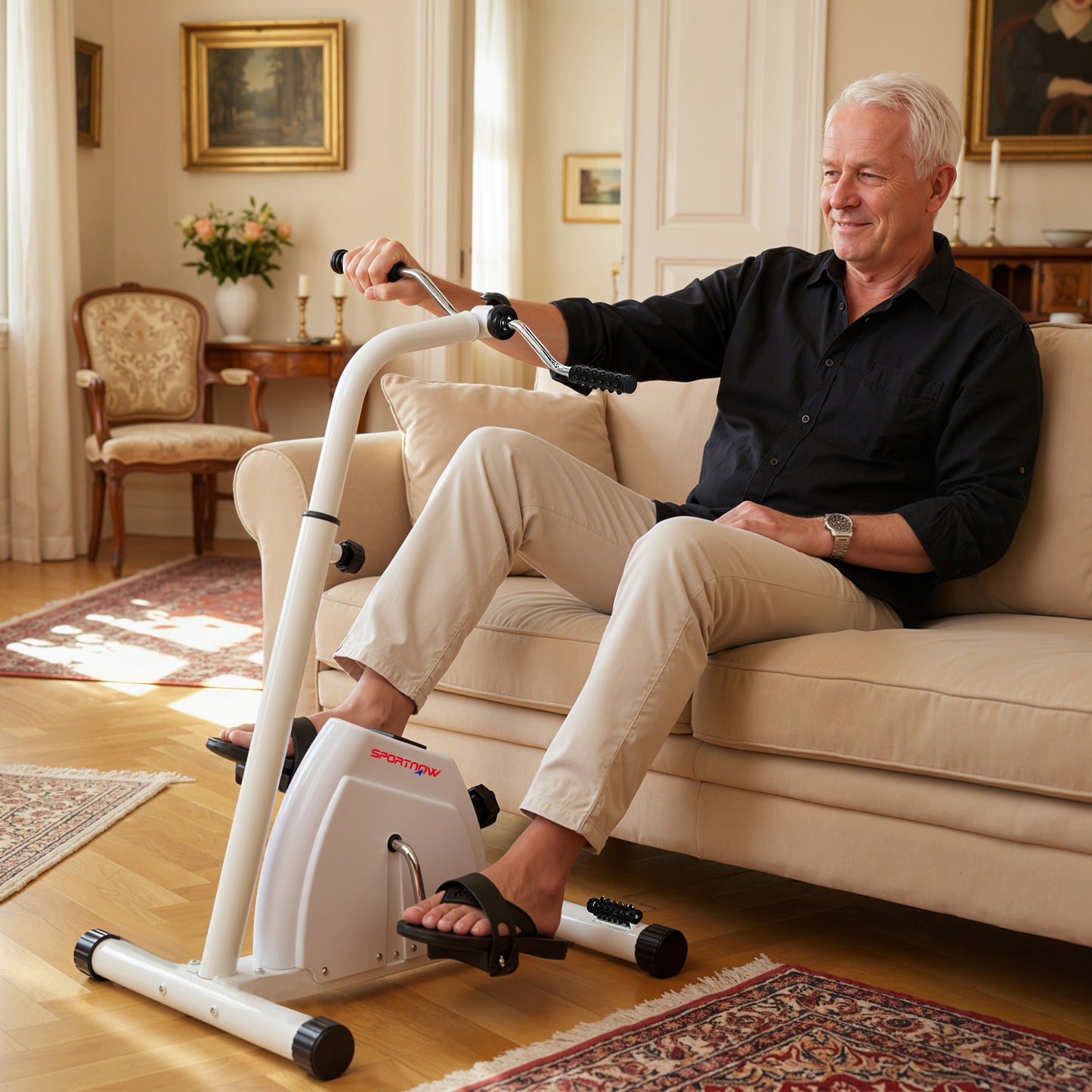 SPORTNOW Seated Pedal Exerciser with Dual Massage and Adjustable Height