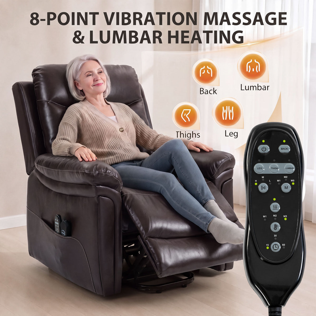 HOMCOM Riser Recliner Chair with Massage and Heat, Electric Lift Recliner Armchair for Elderly with Spring Cushion, Brown