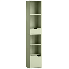 HOMCOM 6-Tier Bookcase, Tall Narrow Bookshelf with Drawer and Door - Green