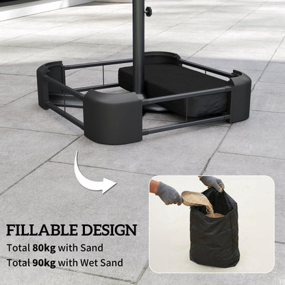 Outsunny Garden Parasol Base 80 kg Sand Filled Heavy Duty Stand for Cantilever Umbrellas and 48 mm Poles Black
