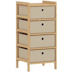 HOMCOM Chest of Drawers, 4 Fabric Drawers Narrow Dresser with Bamboo Frame, Cream White