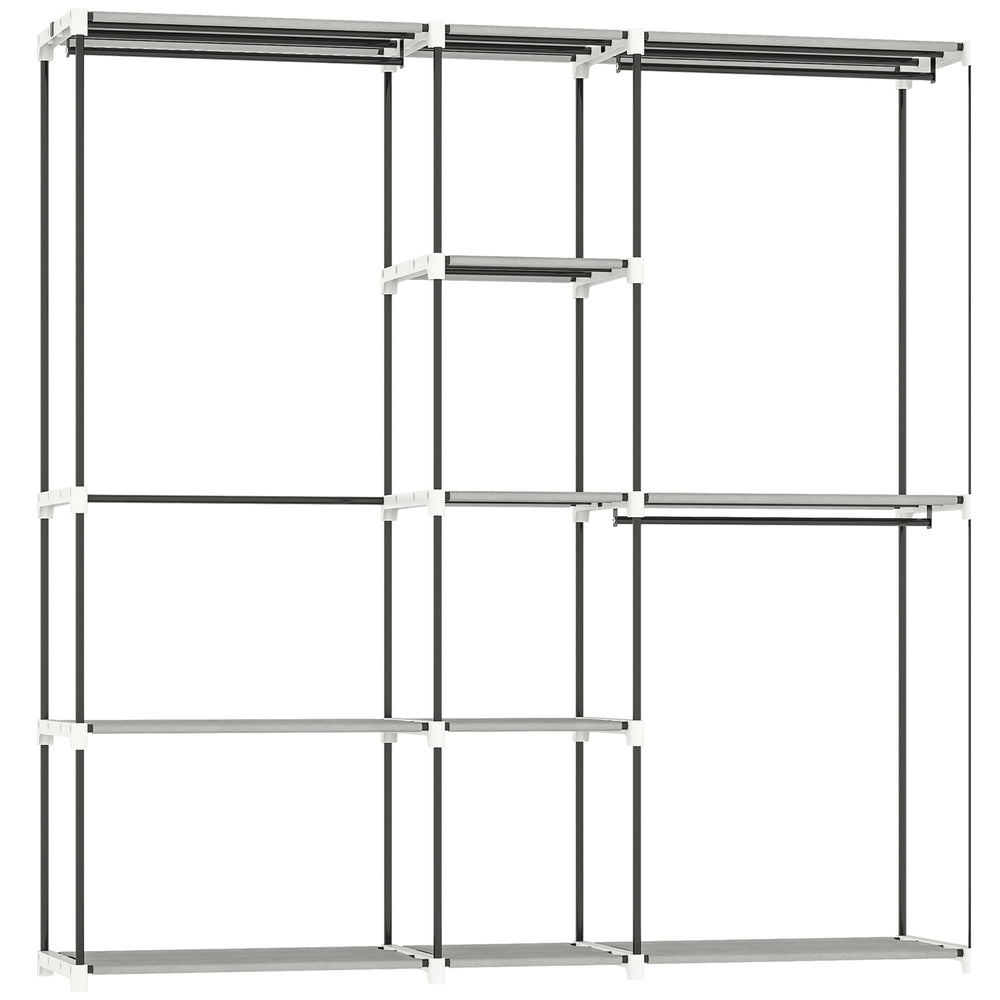 HOMCOM Portable Wardrobe, Open Clothes Wardrobe with 8 Shelves, 3 Hanging Rails, Light Grey