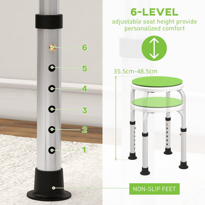 HOMCOM 360 Swivel Shower Chair, Height Adjustable Aluminium Shower Stool with Non-Slip Feet for Disabled, Elderly, Green