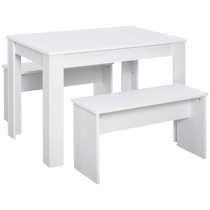 HOMCOM Kitchen Dining Table and 2 Benches Set, Table and Chairs Set for Limited Space, White