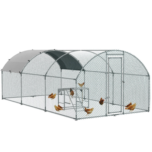 PawHut Walk In Chicken Run with Chicken Activity Shelf and Cover, 2.8 x 5.7 x 2m