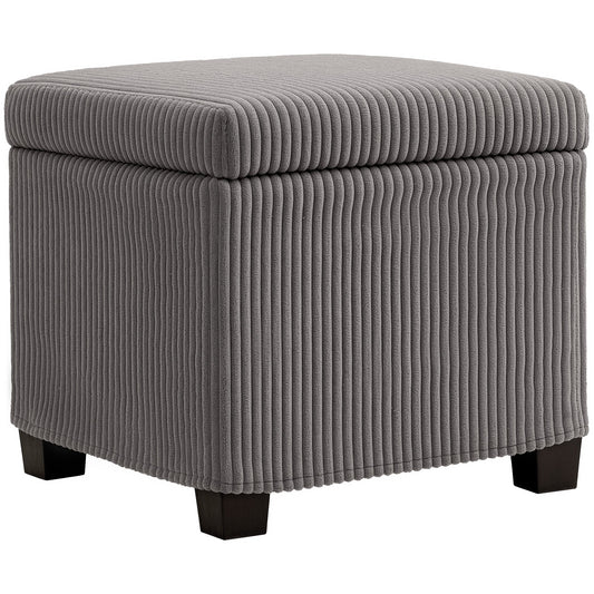 HOMCOM Storage Ottoman Bench, Corduroy Footstool with Removable Lid and Legs, 40cm Storage Chest Box for Living Room, Bedroom, Hallway, Grey